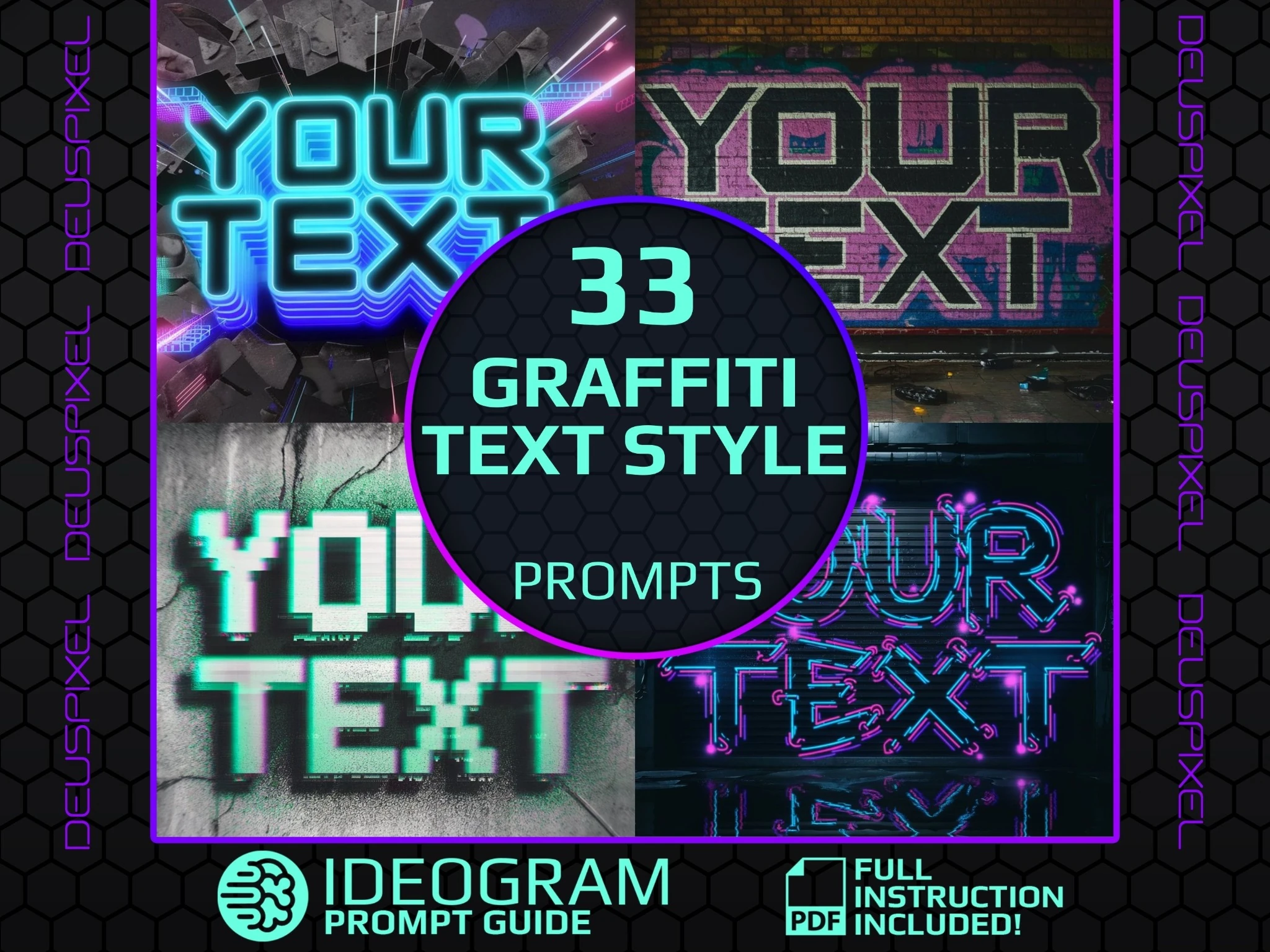 Etsy prompt guide collection featuring graffiti, rose and wings, and wooden letters digital products